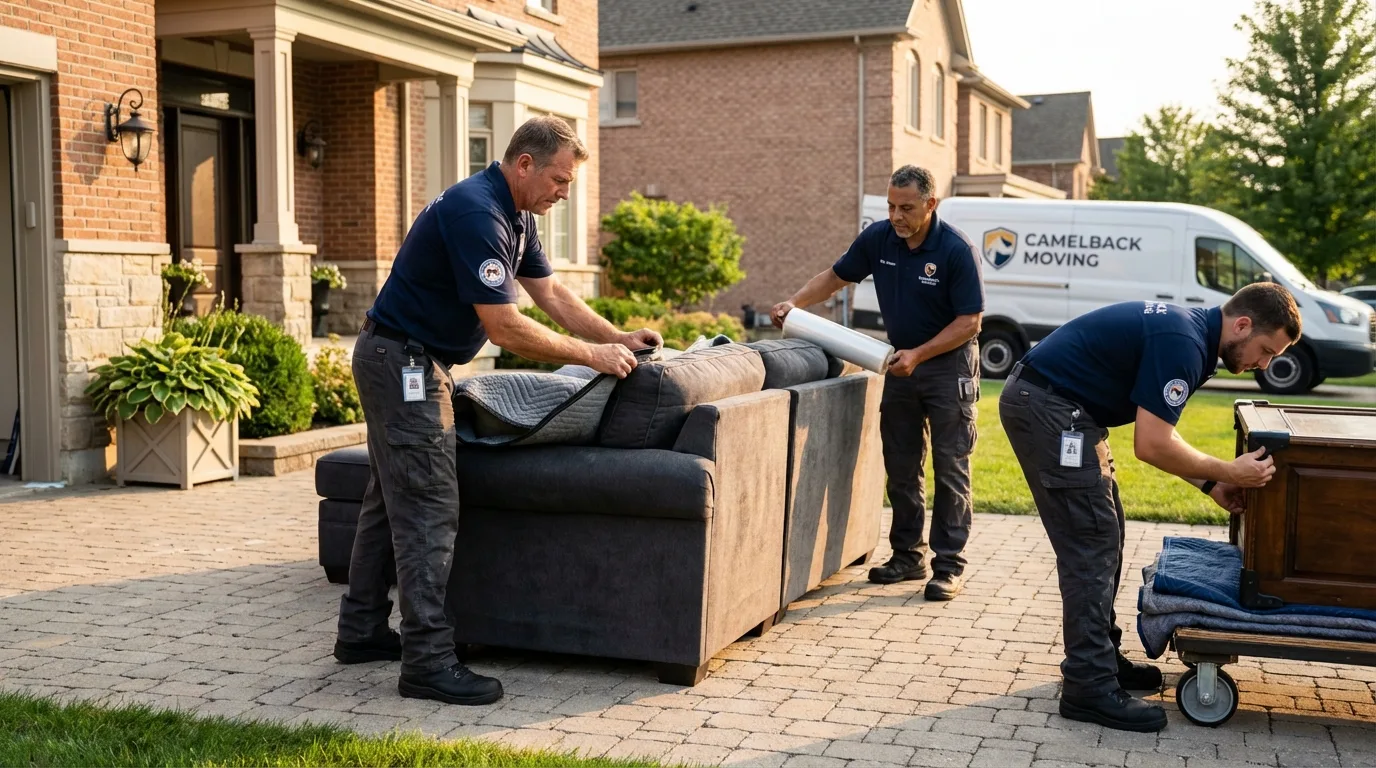 Large estate moving crew wrapping furniture in Yakima, WA