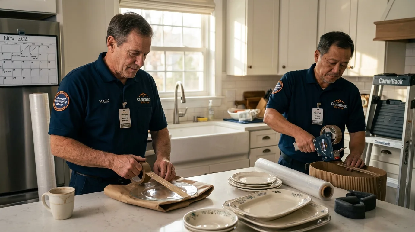 Professional crew packing kitchen dishware in Yakima, WA